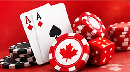 Canadian casino themed chips and playing cards