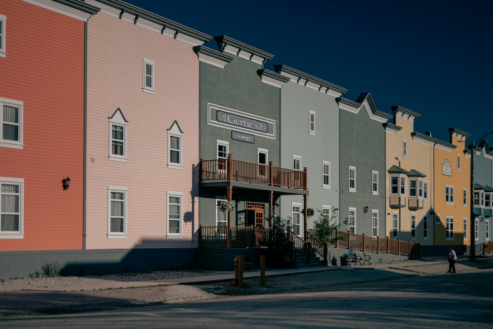 Colourful buildings on a street in Dawson City, Yukon